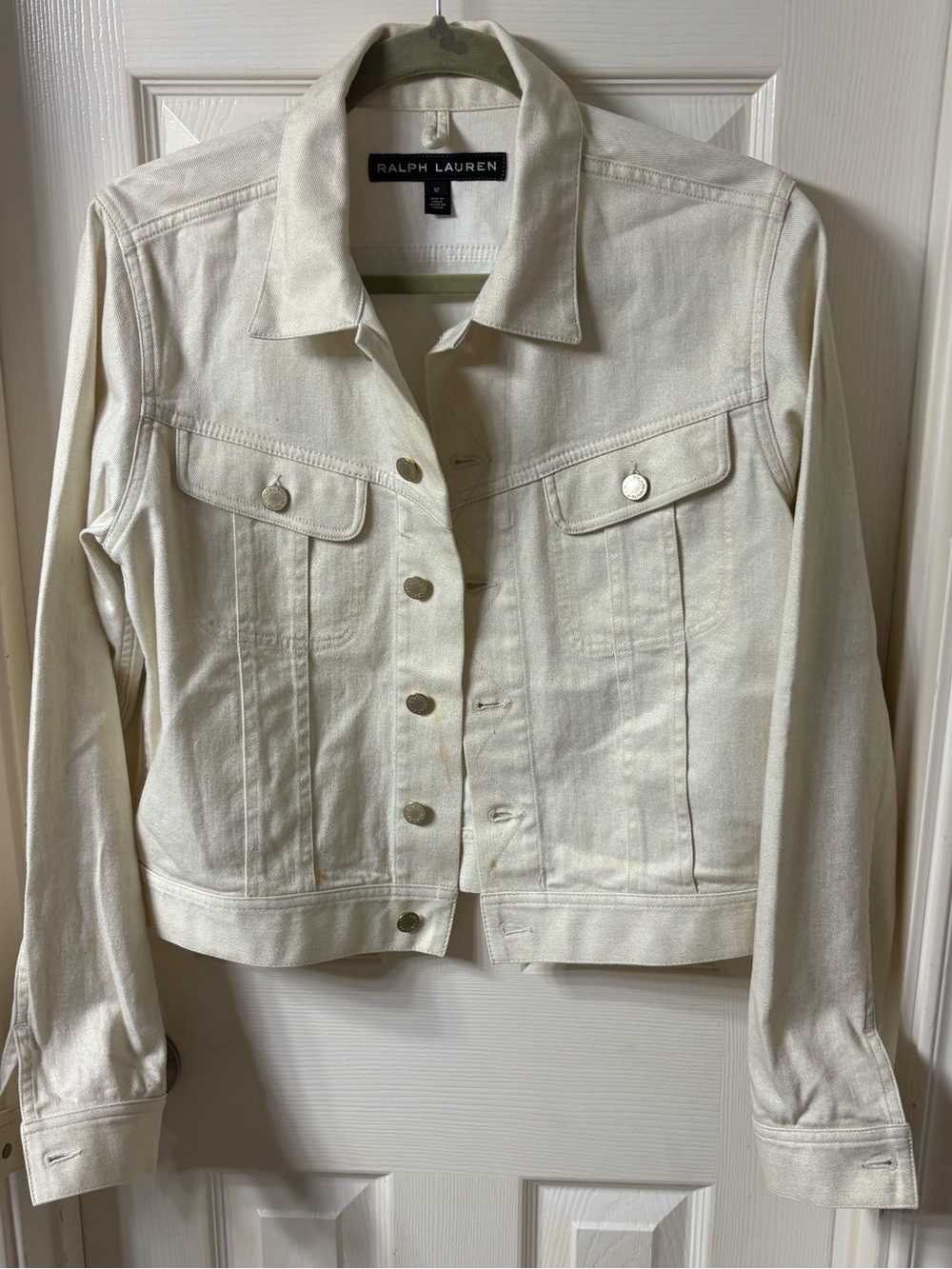 RALPH LAUREN BLACK LABEL OFF WHITE GOLD SHIMMER Jean style Jacket -12-fit 10